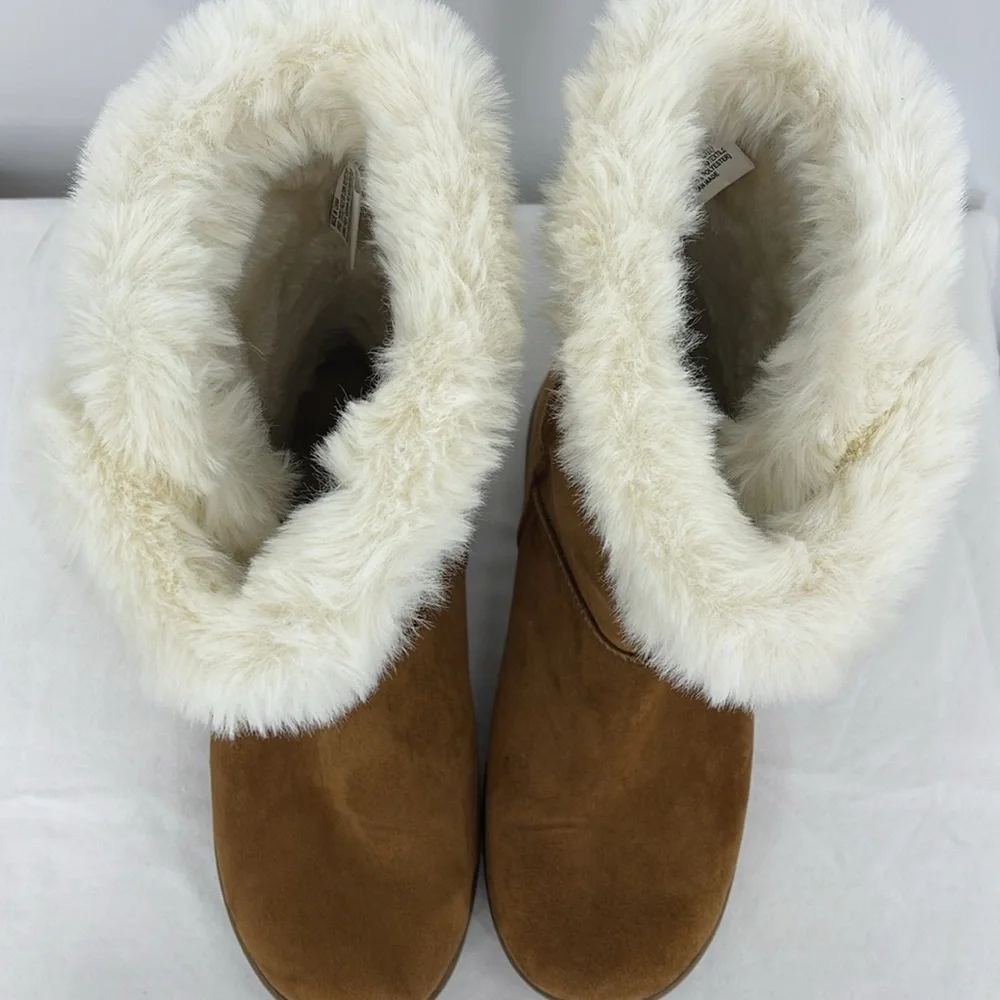 SO SIZE 10M Women's Brown Faux Fur-Lined Boots